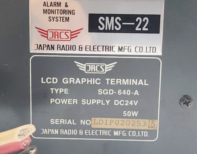 JRCS LCD  GRAPHIC TERMINAL TYPE: SGD-640-A POWER SUPPLY DC -24V