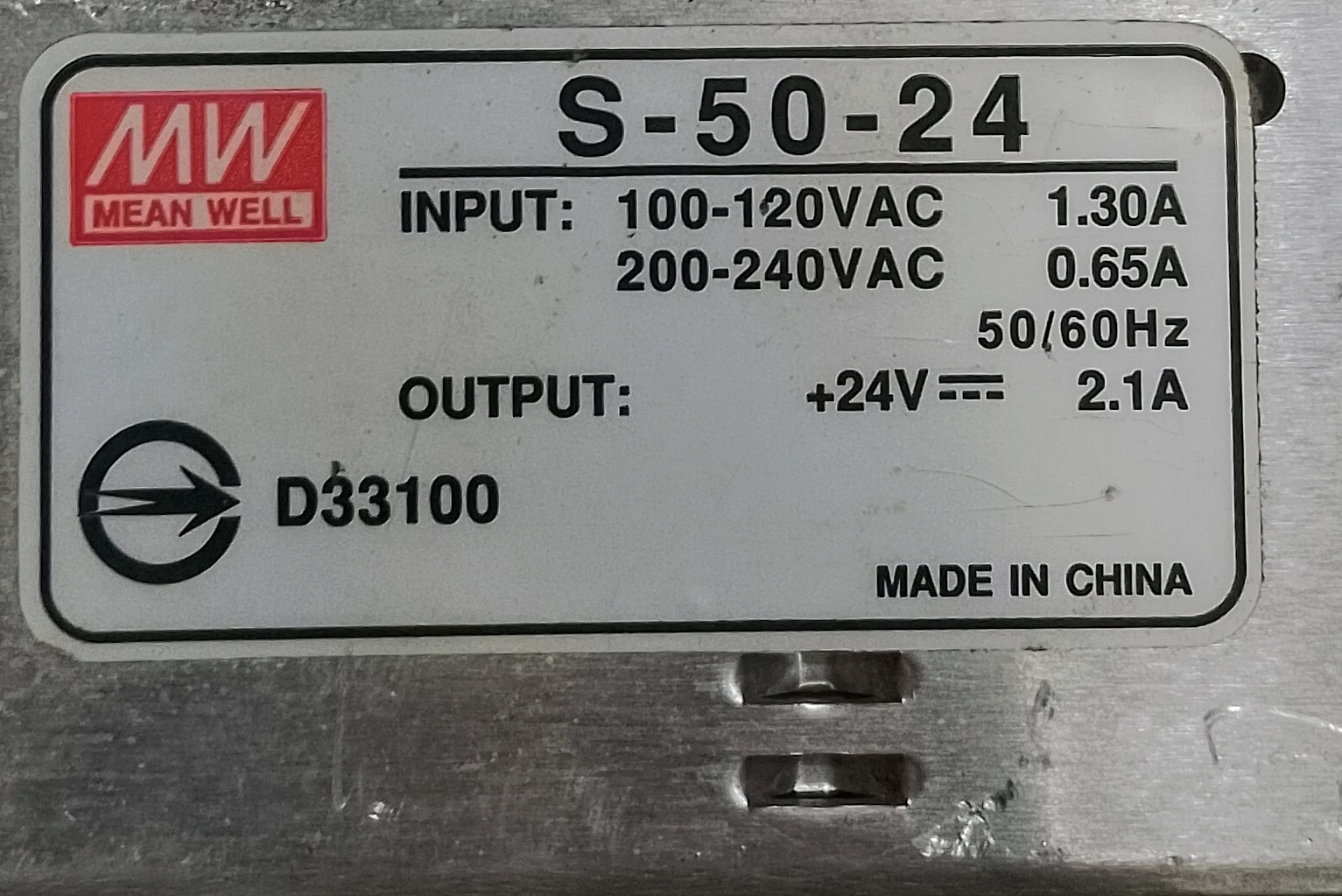 S-50-24 VDC POWER SUPPLY MEANWELL